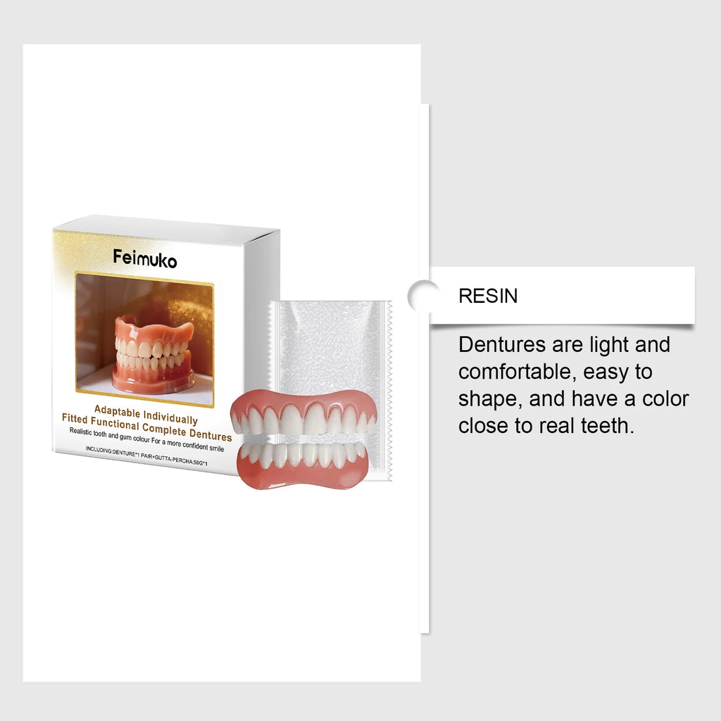 Cosmetic Denture-Style Teeth Cover Kit with Single-Piece and Multi-Item Purchase Labels, Material and Fit Details Requiring Professional Dental Review Before Use