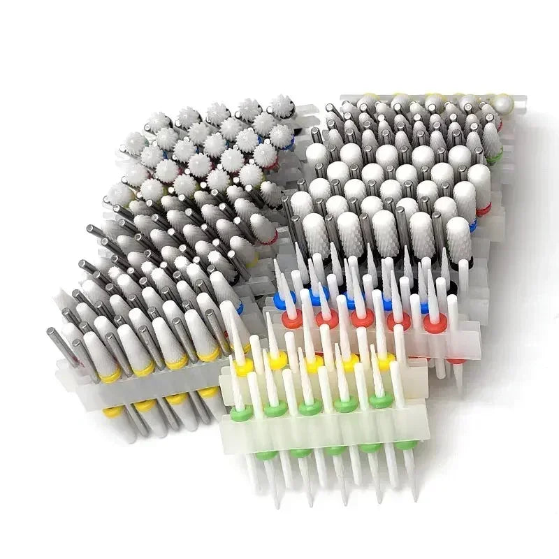 Zirconia Ceramic Nail Drill Bit Options with Listed 2.35mm Shank and Extra Coarse to Extra Fine Grade References for Compatible Electric Manicure Tools