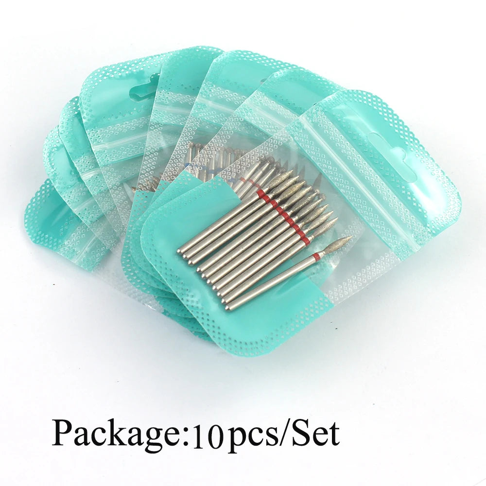 H-Series Diamond Nail Drill Bits, 10-Piece Selected Sets with 2.35mm Shanks for Compatible Electric Nail Files and Professional Manicure Filing Tools