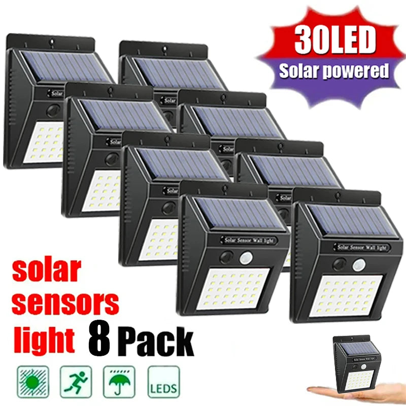 Outdoor Solar Wall Light Options for Garden Fences, Courtyards and Exterior Walls, with Listed 6-LED Non-Sensor and 30-LED PIR Motion Sensor Designs