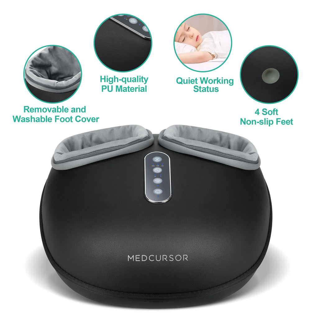 Medcursor Shiatsu Foot Massager with Heat and Roller Massage, Black MDFM400 Electric Foot Care Machine with US or EU Plug Options for Home Relaxation