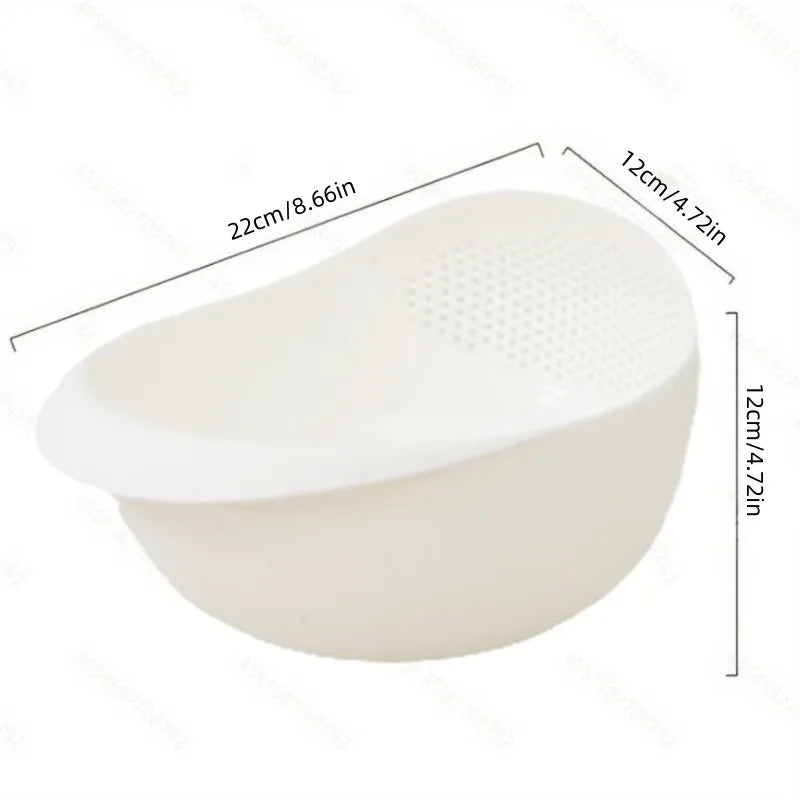Rice Rinsing Basket in White, Single Oval Kitchen Drainage Sieve with Side Perforation Reference for Washing Rice and Compatible Fruit or Vegetable Preparation