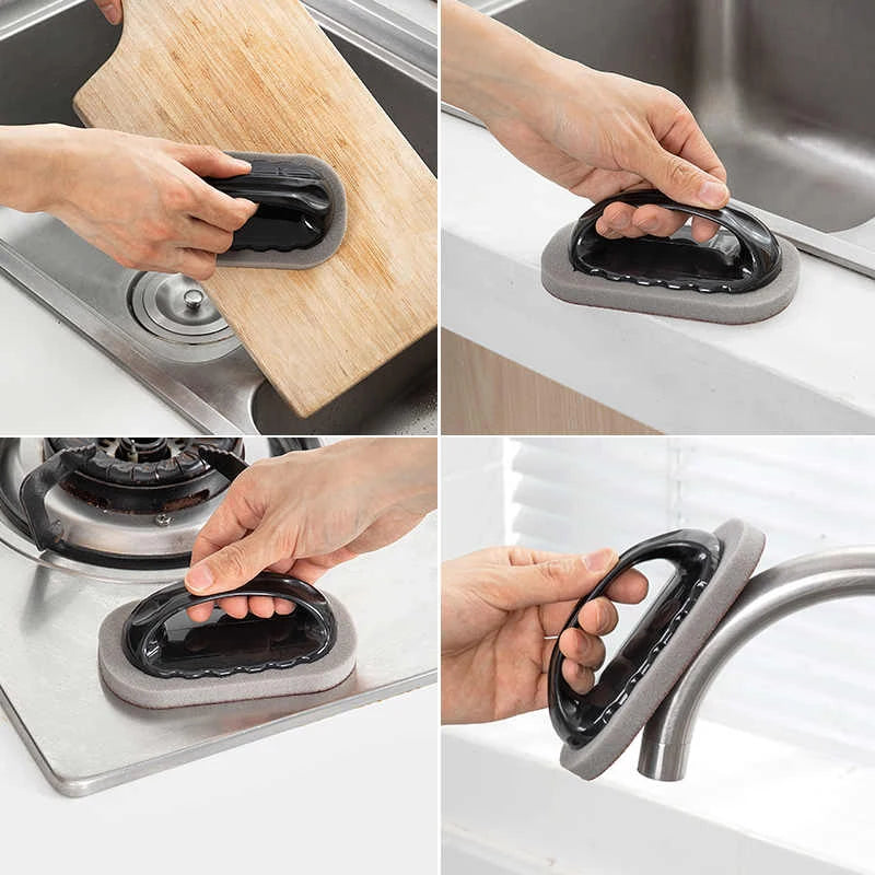 Emery Sponge Cleaning Brush with PP Handle and High-Density Sponge Core for Compatible Kitchen, Bathroom and Household Stain or Rust Cleanup