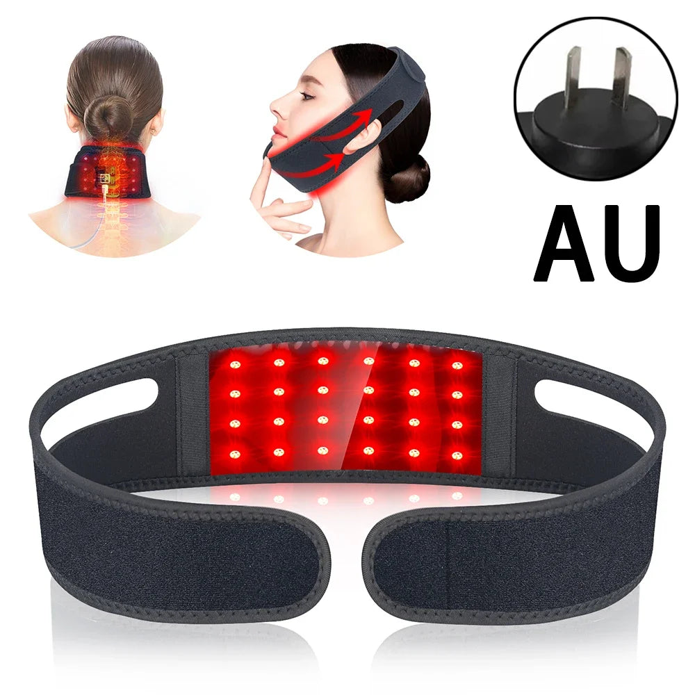 Red Light Chin and Neck Wrap for Home Personal Care, Fabric Design with Listed 660nm and 850nm Light References, Three Colors and US or International Plug Options