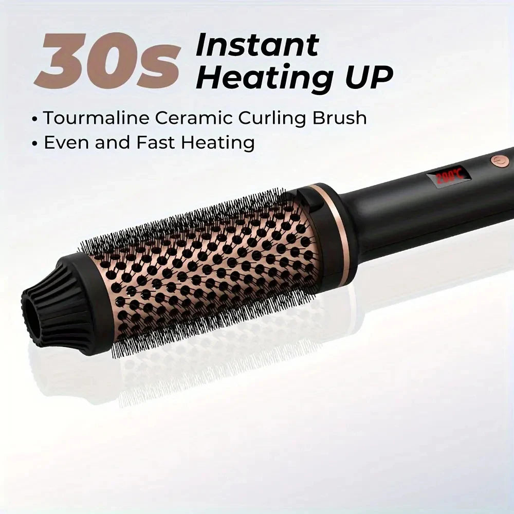 Heated Curling Brush with LCD Display and Listed 60-Minute Auto-Off, Black or Pink Thermal Hair Styler with Four Regional Plug Choices and No Hot-Air Function