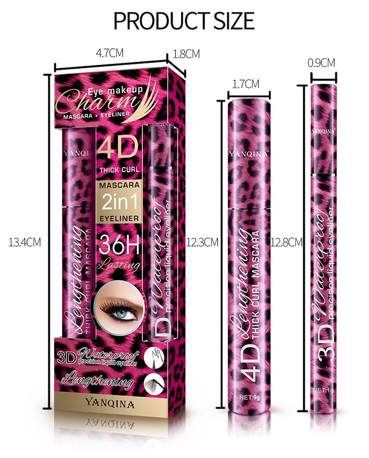 Eyeliner and Mascara Set by YANQINA with Eyebrow Pencil, Liquid Eye Liner and Volumizing Curl-Look Mascara for Everyday and Evening Makeup