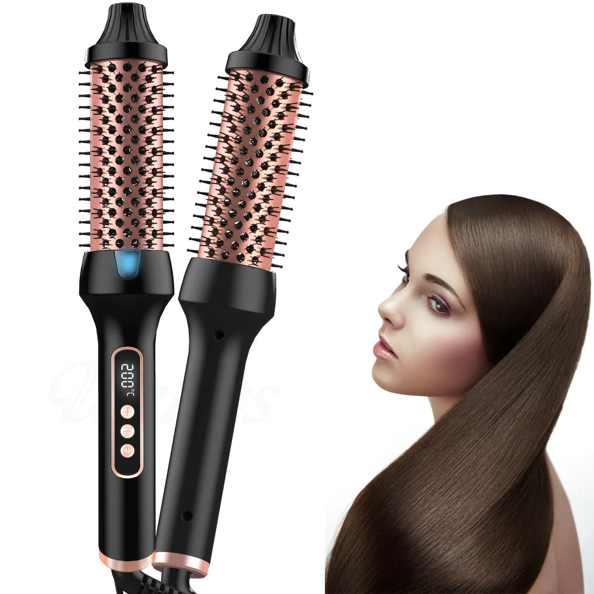 Ionic Heated Styling Brush with 38mm Barrel, Listed Dual PTC Heating, Nine Heat Settings and 60-Minute Auto-Off for Curling and Straightening, US Plug Option