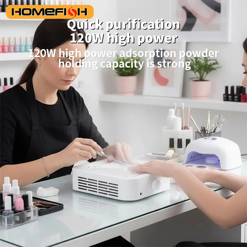 Turbine Nail Dust Collector WL007 with Brushless Motor, Three Listed Fan Speeds and Removable Reusable Filter, White Manicure Vacuum with US or EU Adapter