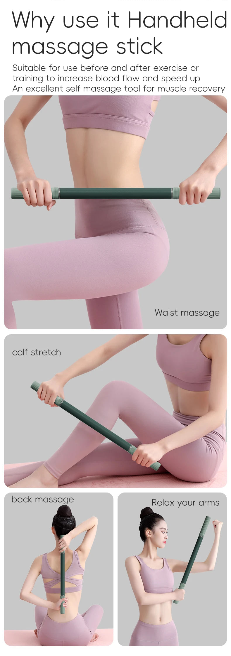 Massage Rod Roller Stick with Compact Design Reference for Adult Leg, Arm and Shoulder Massage Routines, Fifteen Color-Labeled Personal Care Options