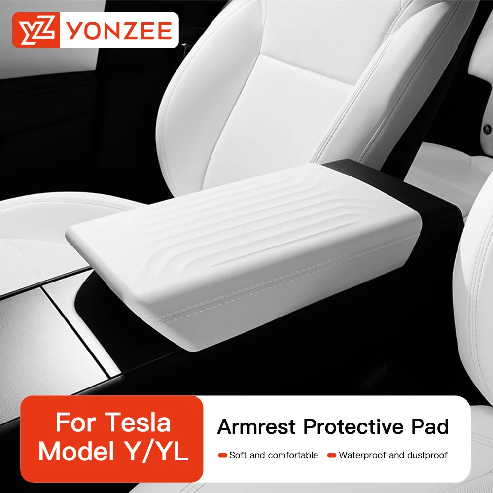 Armrest Cover for Tesla Interior Styling with TPE White, TPE Black and TPU Black Options, Model Y Juniper, YL and Model 3 Highland Labels and Bundle Choices