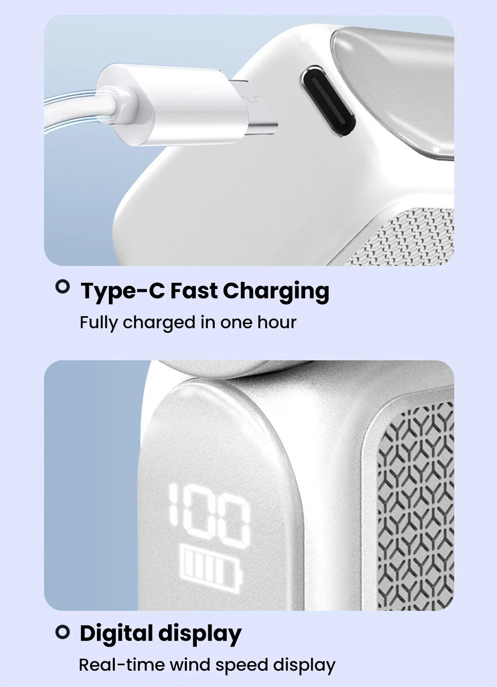 Five-Speed Handheld Fan with Type-C Charging and Button Controls, Rechargeable Mini Personal Fan in White, Purple, Gray or Green for Office and Summer Outings