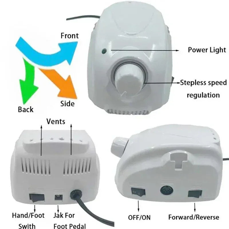 Manicure Micromotor Drill in BT Marathon Style Options with US or EU Plugs, Listed 65W Power, 35,000 RPM and H200 Handle References for Adult Nail Work