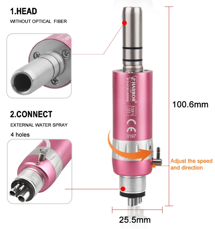 Dental Handpiece Set, 4-Piece High and Low Speed Air Turbine Kit with Straight Handpiece, Contra Angle and Air Motor, 2 or 4 Hole Options