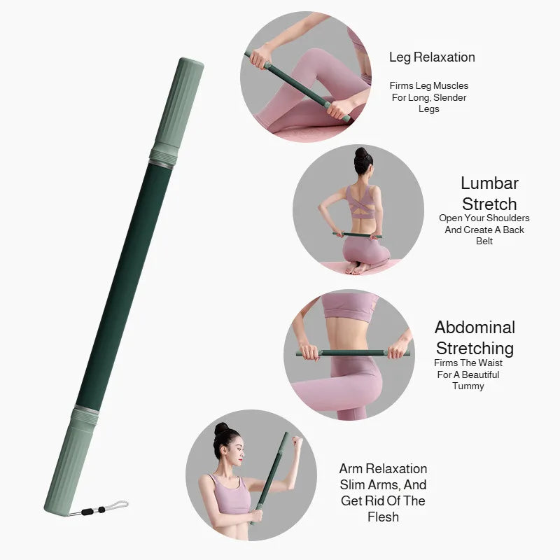 Extra Long Massage Stick for Yoga and Fitness Routines, Body Massage Tool with Back and Leg Stretching References for At-Home Relaxation
