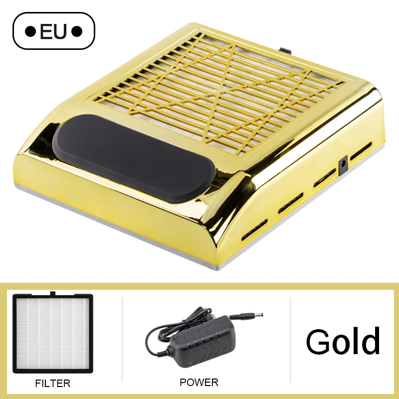 Nail Dust Collector with Touch Switch and Replaceable Filter, ABS Manicure Vacuum in White, Pink, Silver or Gold with US and EU Selection Labels