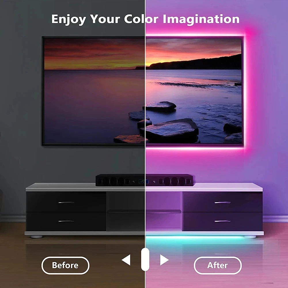 5V USB RGB LED Strip Lights with App Control and Timer, Listed Bluetooth and 24-Key Remote, Nine Length Options from 1m to 30m for Indoor Home Decoration