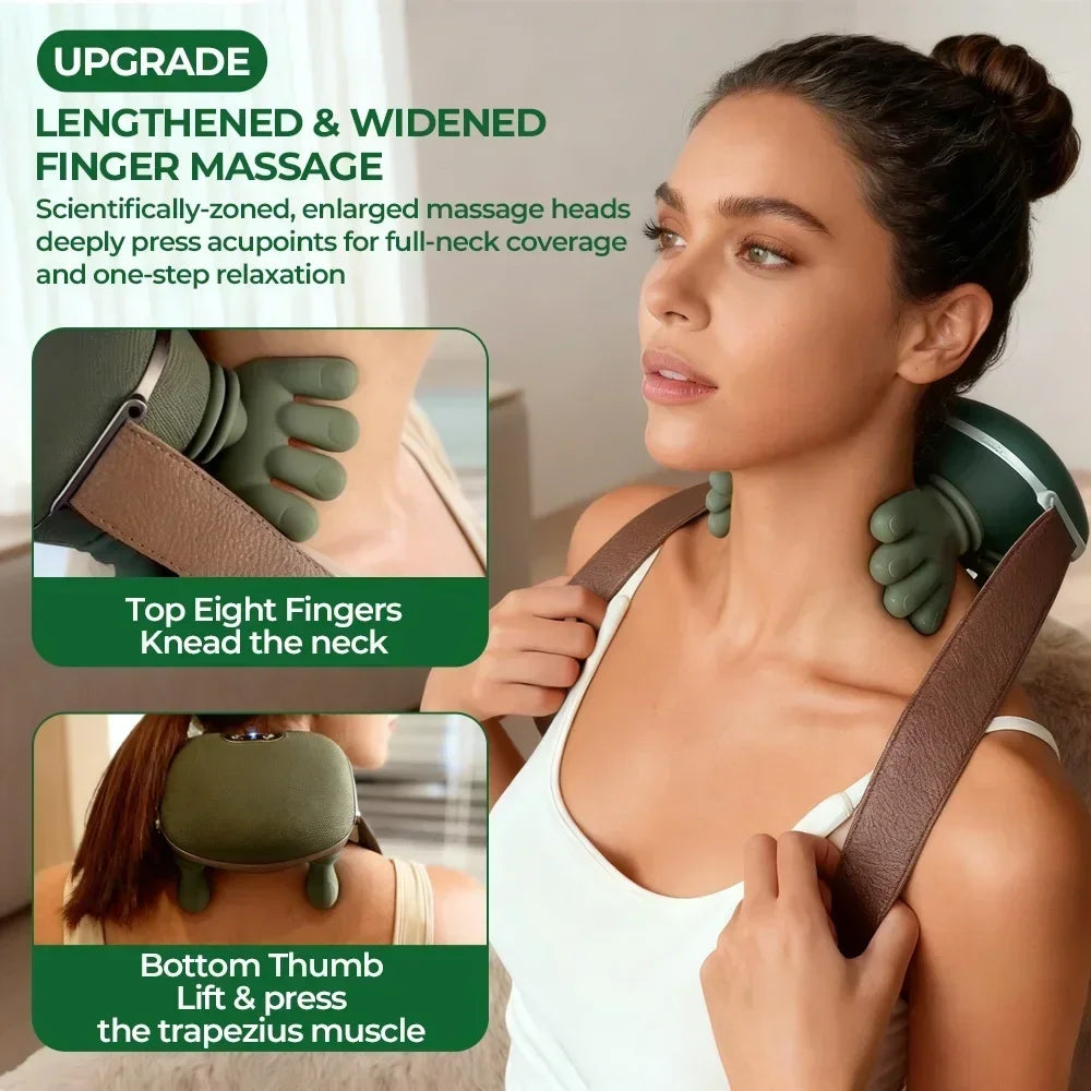 Kneading Neck and Shoulder Massager in Green with USB Type-C Option, Wireless Massage Shawl and Brushless Motor References for Adult Comfort Routines