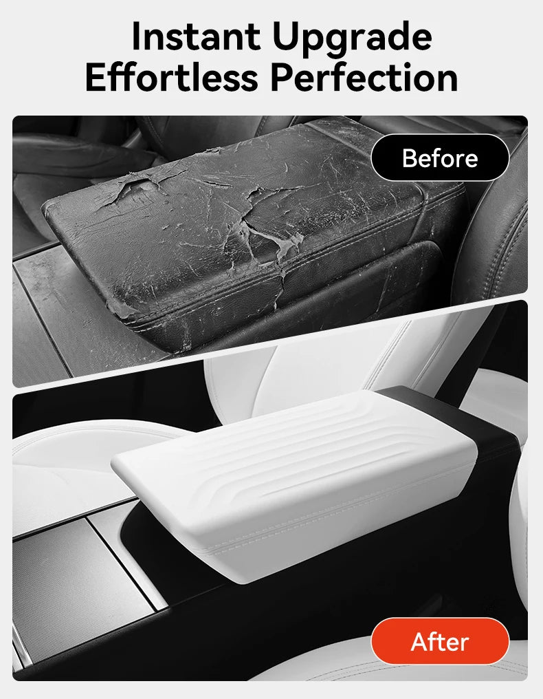 Armrest Cover for Tesla Interior Styling with TPE White, TPE Black and TPU Black Options, Model Y Juniper, YL and Model 3 Highland Labels and Bundle Choices