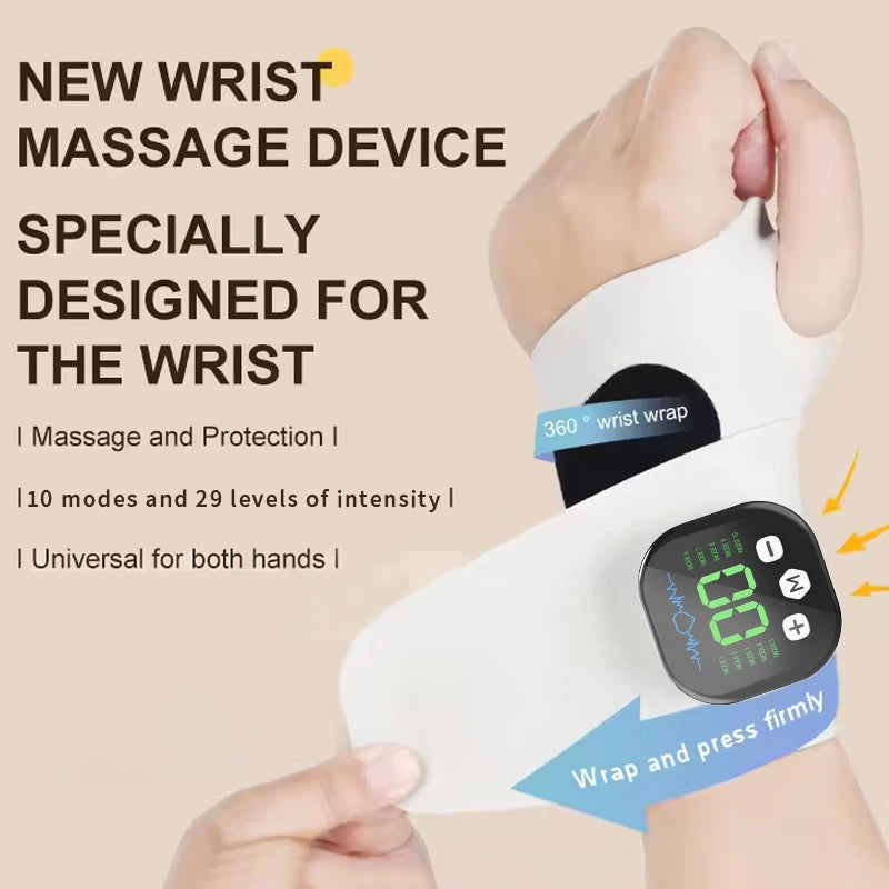 Compression and Vibration Wrist Massager with Five Listed Compression Levels and Three Vibration Levels, White or Light Blue USB Type-C Device for Adult Relaxation