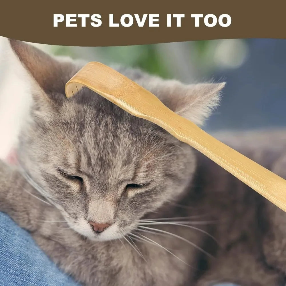 Bamboo Back Scratcher Set of Three with Listed 18.3 Inch Long Handles, Battery-Free Manual Personal Care Tools for Adult Home Use and Practical Gifts