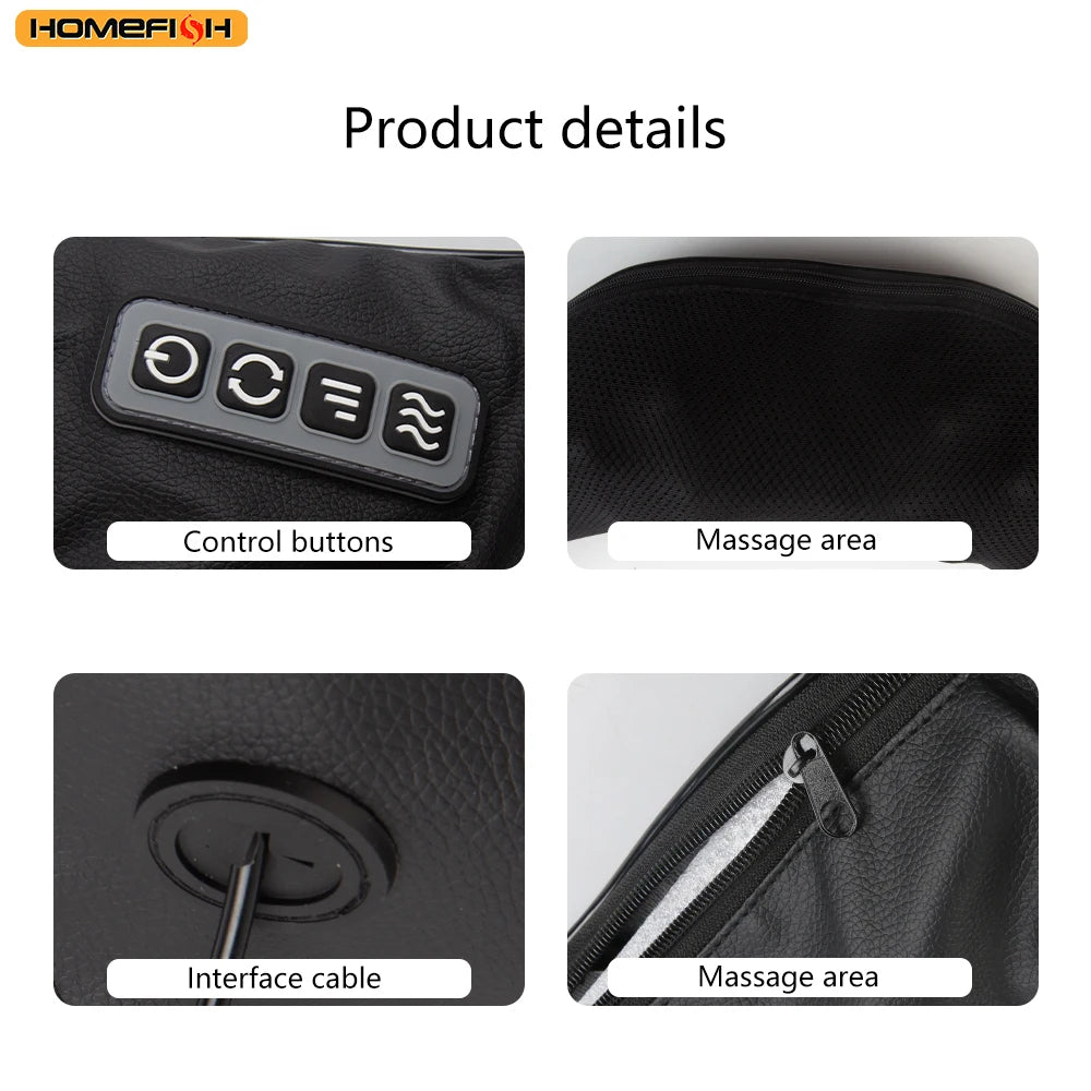 U-Shape Neck and Shoulder Massager with Heat and Reversible Shiatsu-Style Kneading, Four-Button Black or Black Gray Styles with US or EU Plug Options for Adult Relaxation