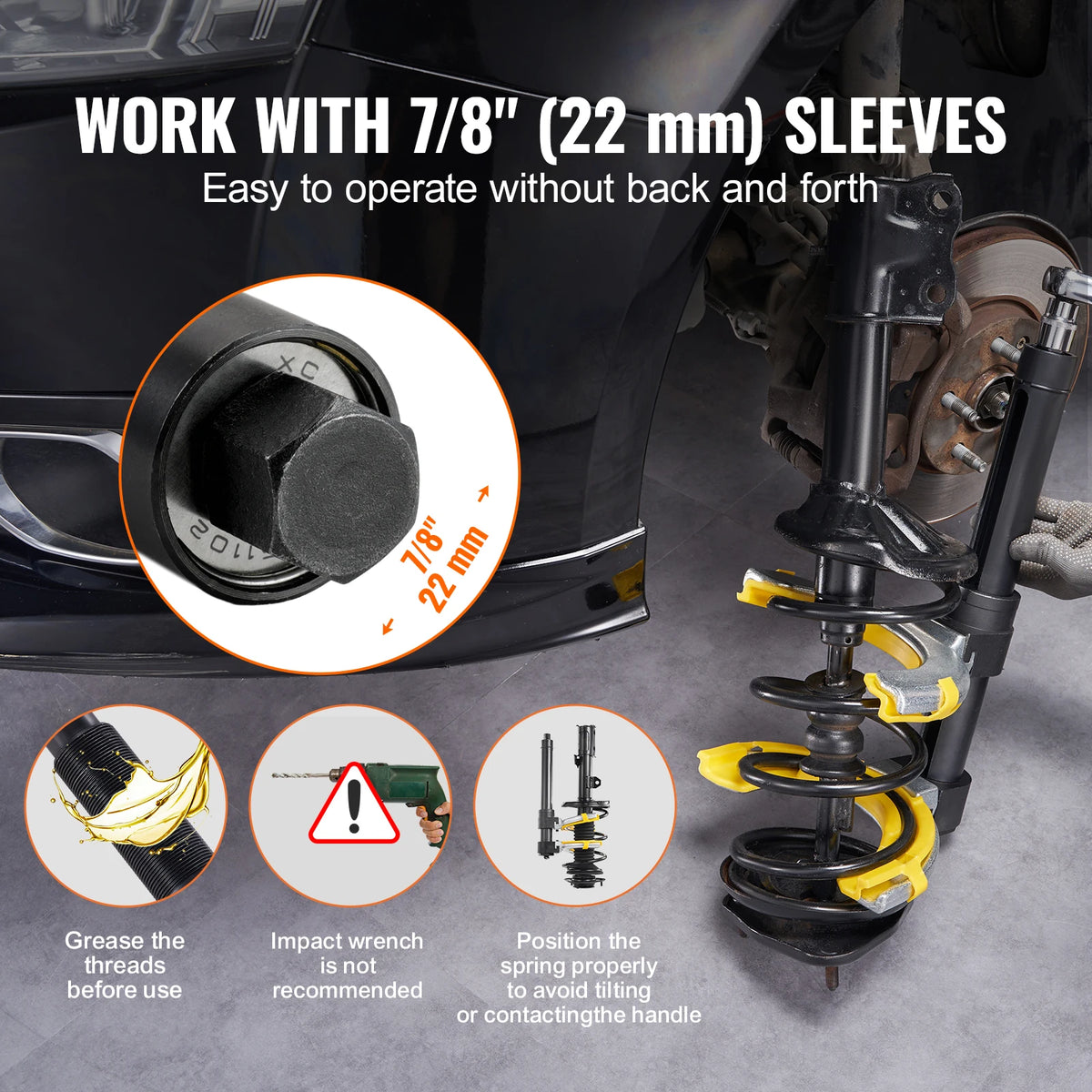 Strut Spring Compressor Kit by SucceBuy with Three Interchangeable Yoke Sizes and Heat-Treated #45 Steel for Compatible MacPherson Suspension Workshop Service