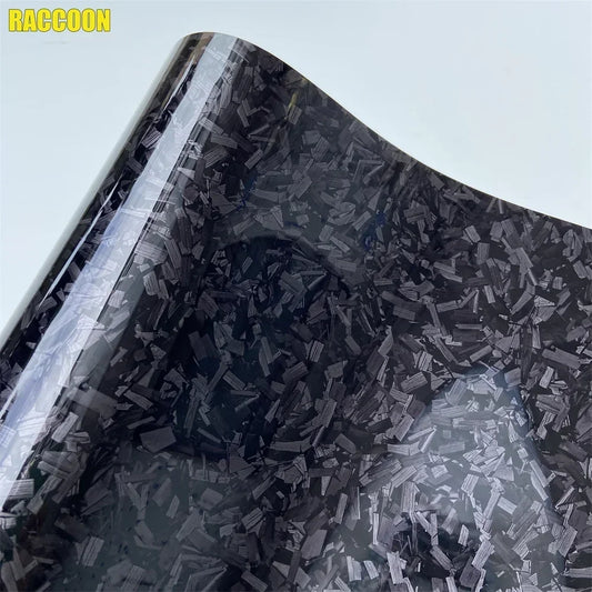 Forged Carbon Look Vinyl Wrap, Glossy Black Flexible PVC Decorative Film with Listed Air Release Channels and Three Size Options for Vehicle Trim Styling