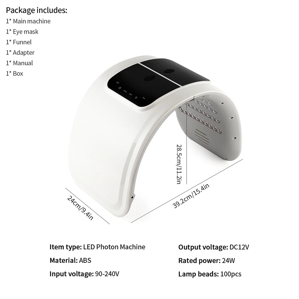 LED Beauty Machine with Nano Spray, Foldable Design, Seven-Color Reference, 100 LEDs and Touch Controls in US, EU, UK or AU Plug Options for Cosmetic Care