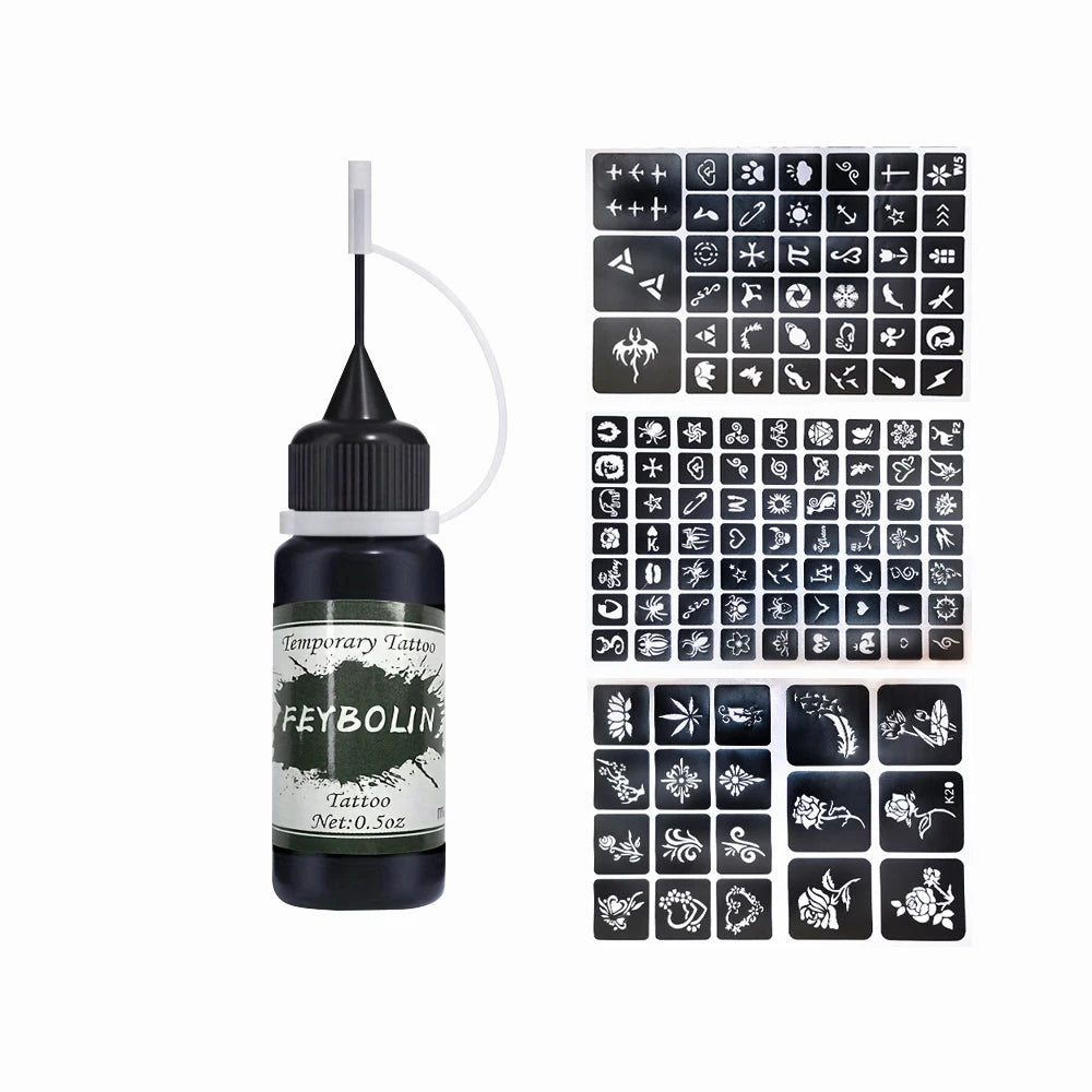 Temporary Tattoo Painting Gel for Freehand Body Art, Listed 0.5 oz Tattoo Paste with Seven 4pcs Style Labels for Adult Party and Costume Looks