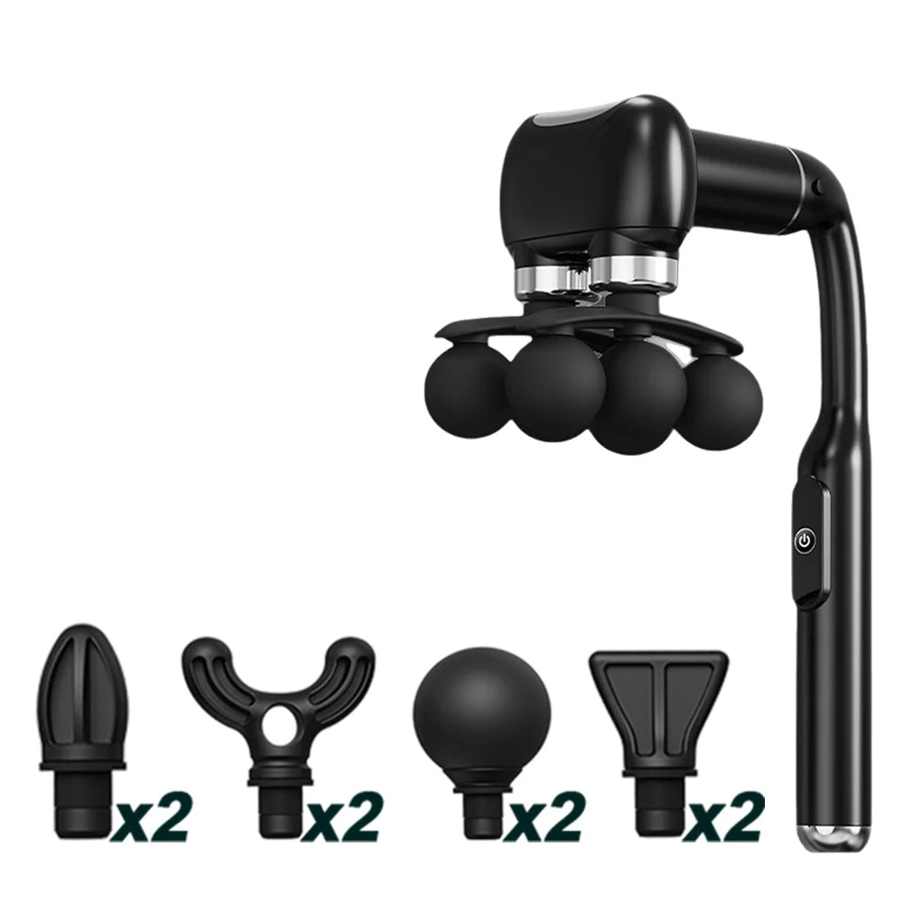 Detachable Long-Handle Massage Gun with Six Intensity Levels, Listed 1800mAh Battery and 15-Minute Timer in Black, Grey or White for Adult Home Relaxation