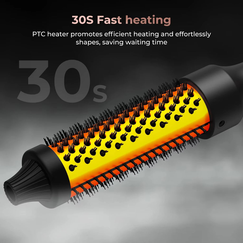 Thermal Round Hair Brush with Listed 32mm Barrel, PTC Heating and Ceramic Tourmaline References, Black Gold Styling Tool with EU or US Plug Options