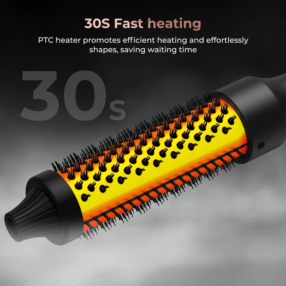 Thermal Round Hair Brush with Listed 32mm Barrel, PTC Heating and Ceramic Tourmaline References, Black Gold Styling Tool with EU or US Plug Options