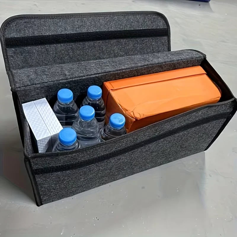 Foldable Felt Car Storage Box, Dark Gray Polyester Trunk Organizer in Two Listed Sizes with 2mm or 3mm Thickness Options for Vehicle Accessories