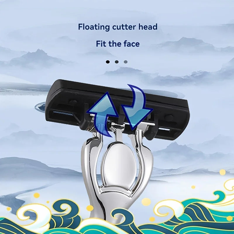 Men's Replaceable Head Razor Set with One Handle and 3 to 24 Blade Pack Options, Listed Six-Layer Stainless Steel Shaving Design for Everyday Grooming