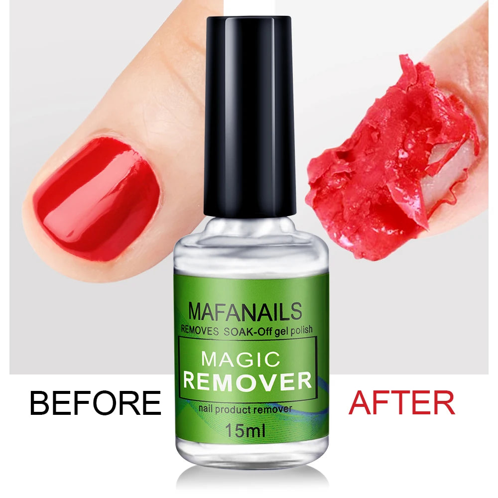 Magic Gel Nail Polish Remover with Listed 15ml Size, 2pc or 4pc Purchase Labels for UV Semi-Permanent Polish and Instruction-Guided Adult Manicure Removal