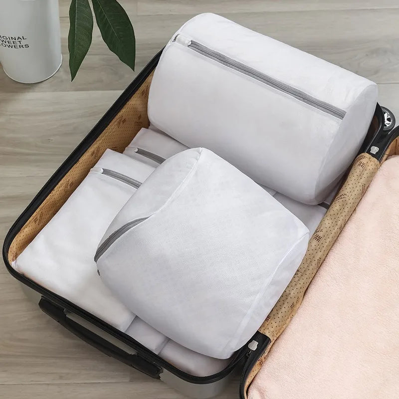 White Mesh Shoe Washing Bag with Zipper Closure for Compatible Washable Sneakers, Running Shoes, Socks and Bras During Everyday Household Laundry Care