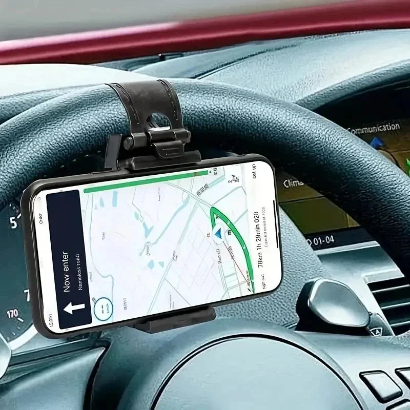 Steering Wheel Phone Holder for Parked Use, Telescopic Hook Clip with Soft Pads for Devices 50–80mm Wide and 6–18mm Thick in Five Colors