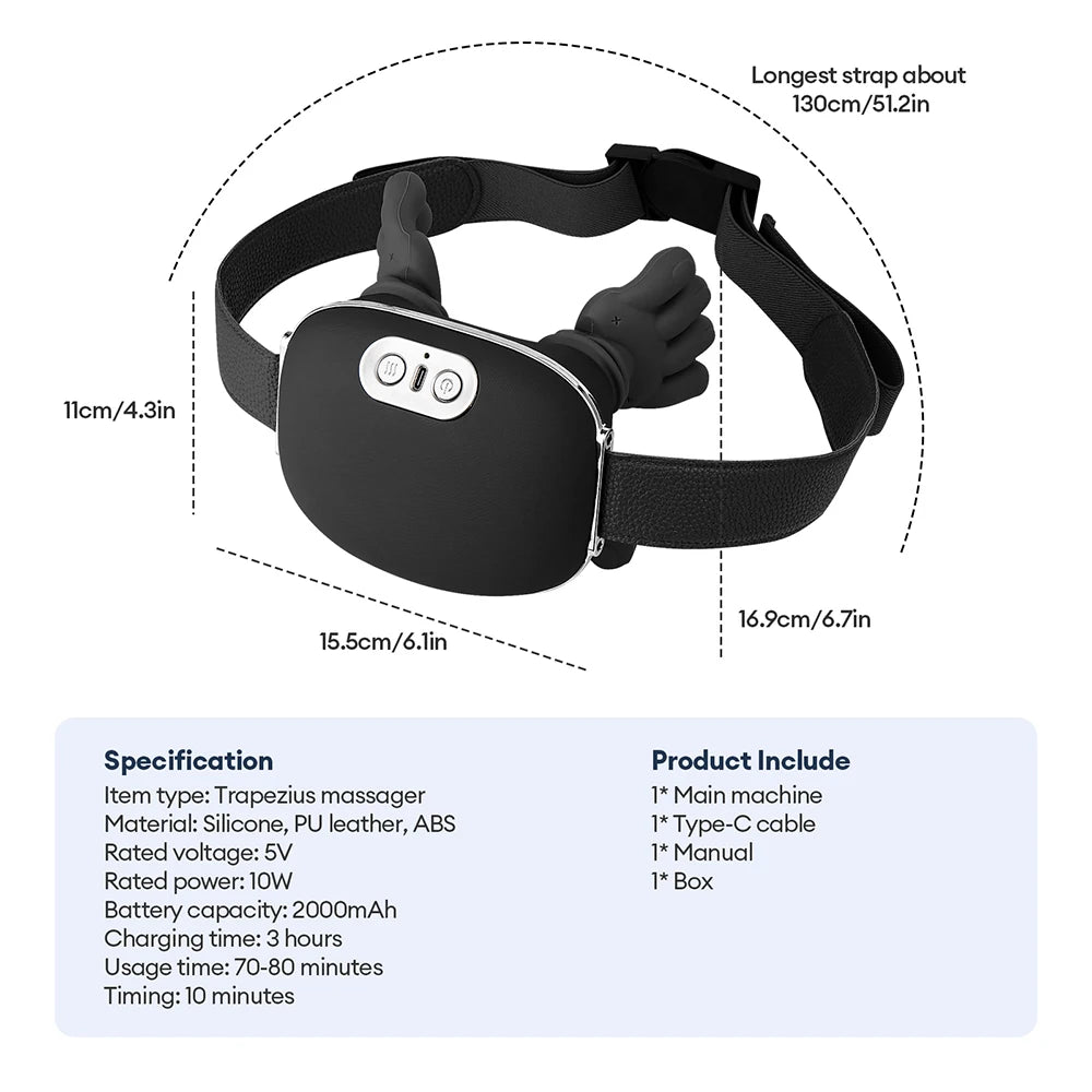 4D Bionic Finger Neck and Shoulder Massager with 3 Intensity Levels, Wireless Kneading Shawl, 2000mAh Battery and 10-Minute Timer for Adult Relaxation