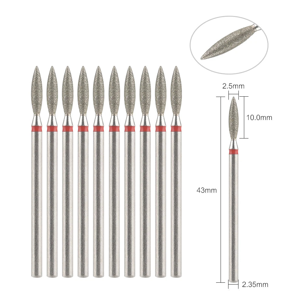 Diamond Nail Drill Bits, Listed 10-Piece Milling Accessories with 2.35mm Shanks, A-Series and Grade-Labeled Options for Professional Electric Manicure Filing