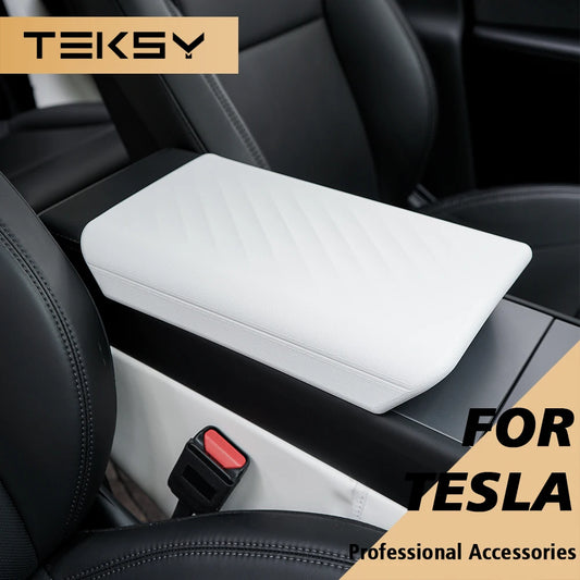 TPE Center Console Armrest Cover by TEKSY for Listed Tesla Model 3 Highland 2024–2026 and Model Y Juniper 2025–2026, Black, White and NEW Version Options