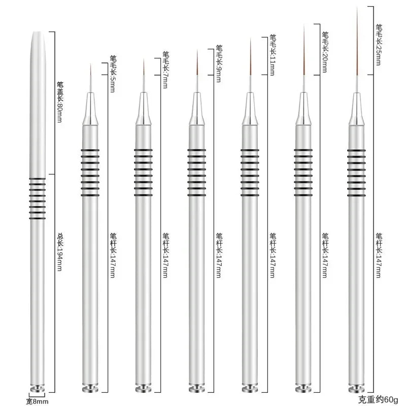 Nail Art Striping Brushes for Fine Lines and Detail Painting, 6–25mm Listed Liner Sizes with Individual and Set Options for DIY Manicure Designs