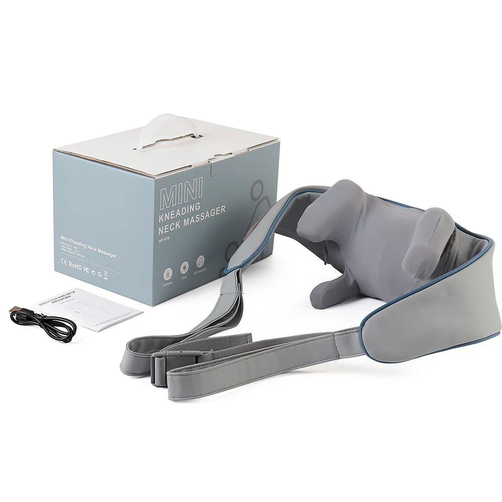 Rechargeable Neck and Shoulder Massage Shawl with Listed Two Modes, Adjustable Straps and Back Buckle, 20W or 26W Kneading Models in White, Grey and Brown Options