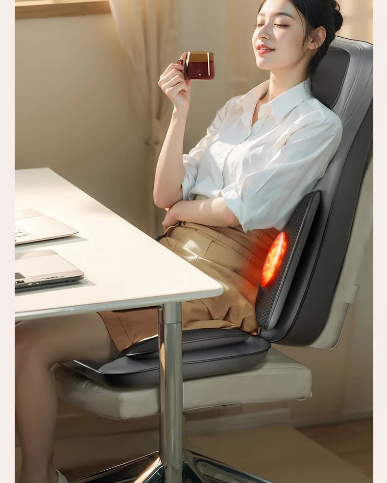 Massage Seat Cushion 5-in-1 Chair Pad with Listed Heat, Vibration and Kneading, US EU UK or AU Plug Options for Compatible Home Seating and Personal Massage Breaks