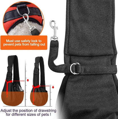 Small Dog Chest Carrier Bag with Adjustable Shoulder Strap and Zippered Pocket, Black or Gray Front Carry Accessory for Suitable Puppies and Pet Outings
