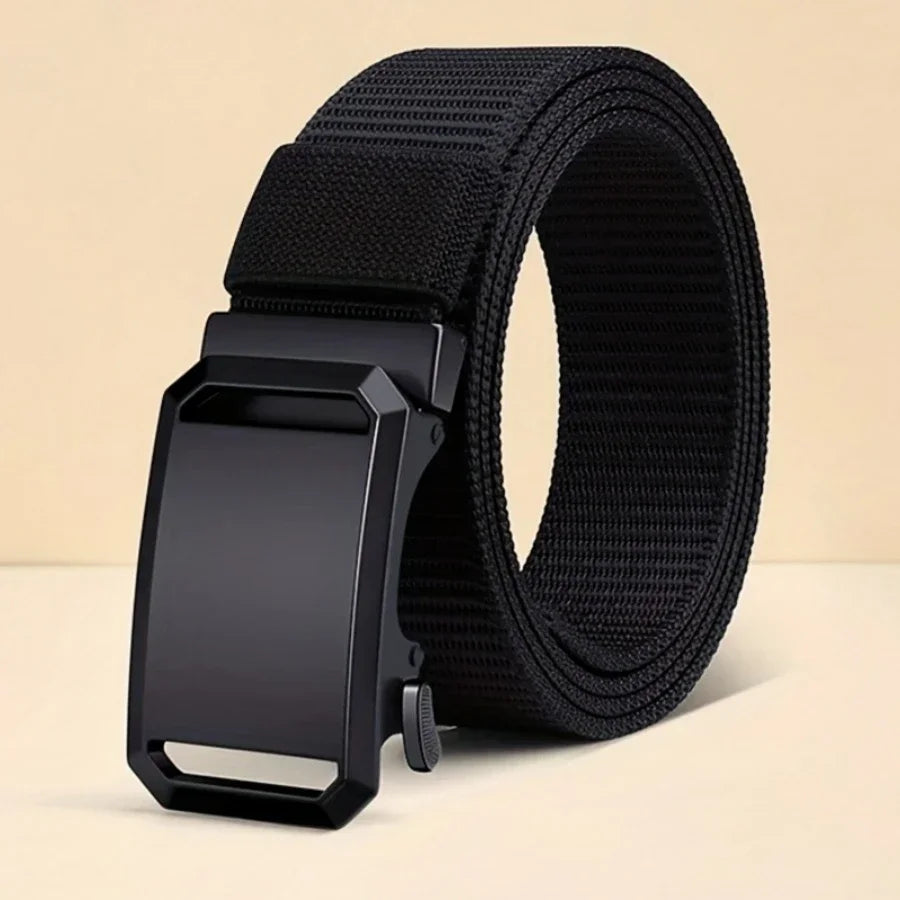 Men's Canvas Belt with Automatic Buckle, 120cm Tactical-Style Pants Belt in Gray, Black, Light Brown or Green for Casual Outfits and Everyday Workwear