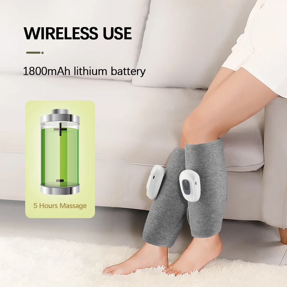 Three-Mode Calf Air Massager with 15-Minute Timer, 1800mAh Rechargeable Battery, Linen Mesh Wrap and One- or Three-Level Single and Pair Options