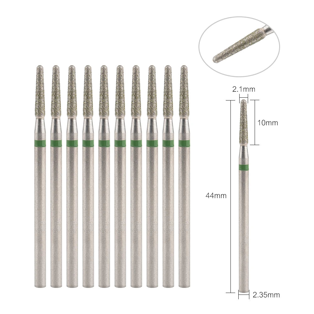 Diamond Nail Drill Bits, Listed 10-Piece Milling Accessories with 2.35mm Shanks, A-Series and Grade-Labeled Options for Professional Electric Manicure Filing