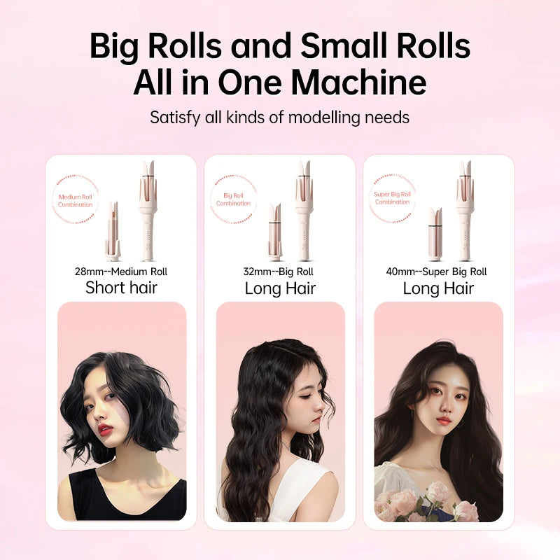 Automatic Curling Iron Set with Ceramic Rotating Styling and Multi-in-1 Bundle Options for At-Home Waves and Curls, US, EU, UK or AU Plug Choices