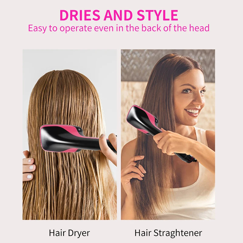 Hot Air Styling Comb, Black Ionic Hair Dryer Brush for At-Home Drying, Straightening and Curling with US 110V and Regional Plug Options