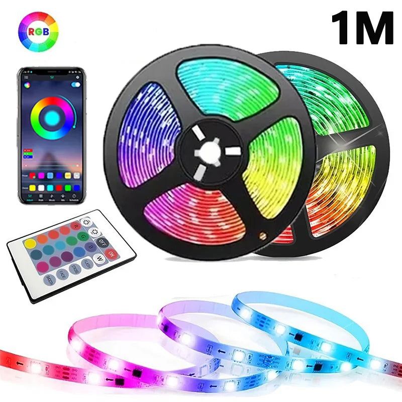5V USB RGB LED Strip Lights with App Control and Timer, Listed Bluetooth and 24-Key Remote, Nine Length Options from 1m to 30m for Indoor Home Decoration